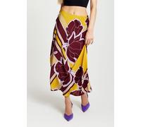 Liquorish Abstract Ikat Print Midi Skirt In Black And Pink In Burgundy Burgundy 18