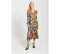 Liquorish Abstract Leaf Print Midi Dress In Olive Multi