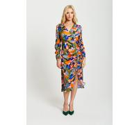 Liquorish Abstract Leaf Print Midi Ruched Dress In Olive Multi
