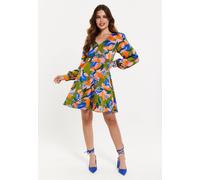 Liquorish Women's Abstract Leaf Print Mini Dress In Olive | Size: 12 Liquorish Multicolor 12