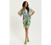 Liquorish Abstract Print Midi Dress In Green With Short Sleeves Green