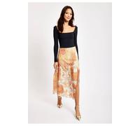 Liquorish Abstract Print Midi Skirt In Orange Multi L