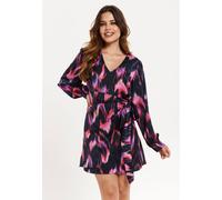 Liquorish Abstract Print Mini Wrap Dress In Black Black