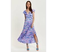 Liquorish Abstract Zebra Print Maxi Wrap Dress In Lilac In Purple Purple 16