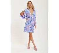 Liquorish Abstract Zebra Print Mini Dress In Lilac With Slit Sleeves Multi 16