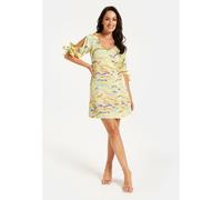 Liquorish Abstract Zebra Print Mini Dress With Back Tie Up In Yellow Multi