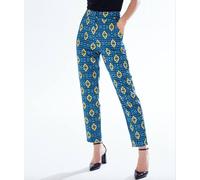 Liquorish Women's African Print Cigarette Suit Trousers in Blue, Yellow & Navy | Size: Large Liquorish Multicolor L