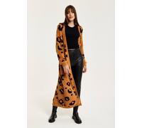 Liquorish Animal Pattern Longline Cardigan In Brown In Orange Orange S