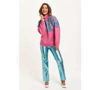 Liquorish Animal Pattern Roll Neck Jumper In Pink And Turquoise Multi S