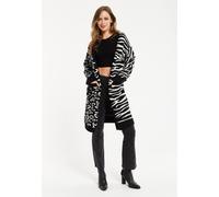 Liquorish Women's Animal-Print Contrast Long Cardigan in Black&White in Black | Size: Medium/Large Liquorish Black M/L