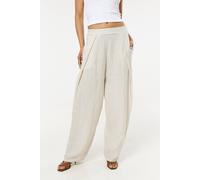 Liquorish Beige Linen Wide Leg Trousers Beige