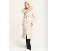 Liquorish Beige Long Padded Coat With Faux Fur Hood Beige L