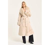Liquorish Beige Longline Faux Fur Coat Beige S/M