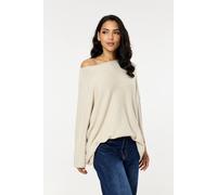 Liquorish Women's Beige Off-Shoulder Relaxed Knit Jumper in Cream Liquorish Cream One Size