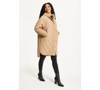 Liquorish Beige Quilted Hooded Coat Beige S/M