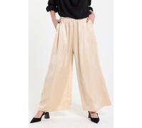 Liquorish Beige Satin Wide Leg Trousers Beige One Size