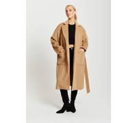 Liquorish Belted Longline Coat In Camel In Brown Brown M