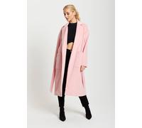 Liquorish Belted Longline Coat In Pink Pink