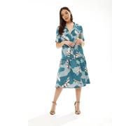 Liquorish Belted Midi Dress In Mint Green Bird Print Multi 8