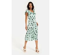 Liquorish Women's Belted Midi Dress with Off-Shoulder Sleeves in Mint Animal Print in Green | Size: 12 Liquorish Green 12
