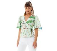 Liquorish Women's Bird Print Wrap Top in Mint Green | Size: 10 Liquorish Green 10
