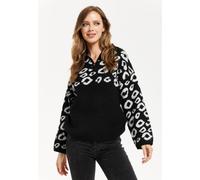 Liquorish Women's Black & White Jacquard Animal Pattern Jumper With Zip Front | Size: Large Liquorish Black L