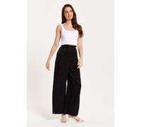 Liquorish Black Animal Print Wide Leg Trousers Black