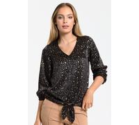 Liquorish Women's Black Gold Star Print Tie Front Top | Size: 8 Liquorish Black 8