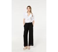 Liquorish Black Linen Wide Leg Trousers Black