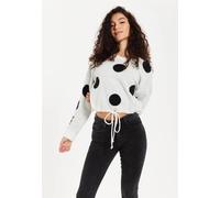 Liquorish Women's Black Polka Dot Jumper In White | Size: Large Liquorish White L