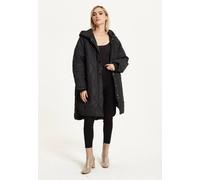 Liquorish Black Quilted Oversized Hooded Coat Black