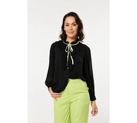 Liquorish Black Ruffle Tie-Neck Pleated Shirt Black