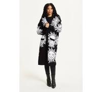 Liquorish Black Sunface Print Longline Cardigan Black L