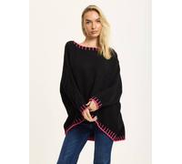 Liquorish Black Wool Blend Jumper Neon Pink Trim Black