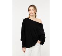 Liquorish Black Wool Blend Off Shoulder Batwing Knit Jumper Black