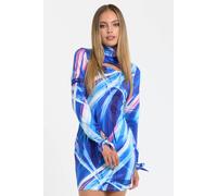 Liquorish Blue Abstract Print Cut Out Mini Dress Blue 8
