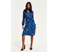 Liquorish Blue Abstract Print Midi Fake Wrap Dress Blue 8