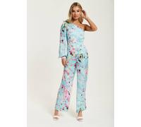 Liquorish Blue Abstract Print One Shoulder Jumpsuit Blue 10