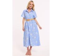Liquorish Women's Blue Belted Embroidered Midi Dress | Size: Medium/Large Liquorish Blue M/L