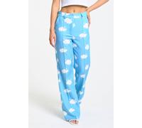 Liquorish Women's Blue Cloud Print Wide Leg Trousers | Size: 12 Liquorish Blue 12
