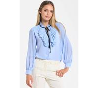 Liquorish Blue Tie Neck Pleated Sleeve Frill Blouse Blue 18