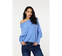 Liquorish Blue Wool Blend Off Shoulder Batwing Knit Jumper Blue