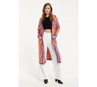 Liquorish Bold Zebra Striped Longline Cardigan In Purple & Orange Orange S