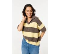 Liquorish Women's Brown & Light Yellow Stripe Wool Blend Knitted Polo Jumper Liquorish Multicolor One Size