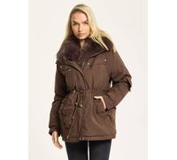 Liquorish Brown Faux Fur Parka Coat Brown S/M