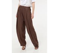Liquorish Brown Linen Wide Leg Trousers Brown