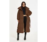 Liquorish Women's Brown Longline Belted Puffer Coat | Size: Medium/Large Liquorish Brown M/L