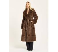 Liquorish Brown Longline Faux Fur Coat Brown M/L
