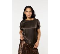 Liquorish Brown Satin Short Sleeve Blouson Top Brown