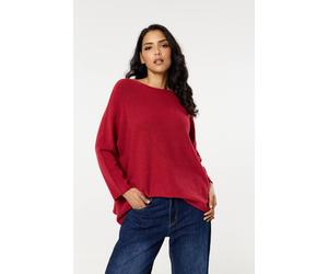 Liquorish Burgundy Off Shoulder Relaxed Knit Jumper Burgundy